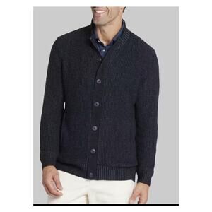 Jos. A. Bank Tailored Fit Elbow Patch Button Front Ribbed Cardigan Black Size XL